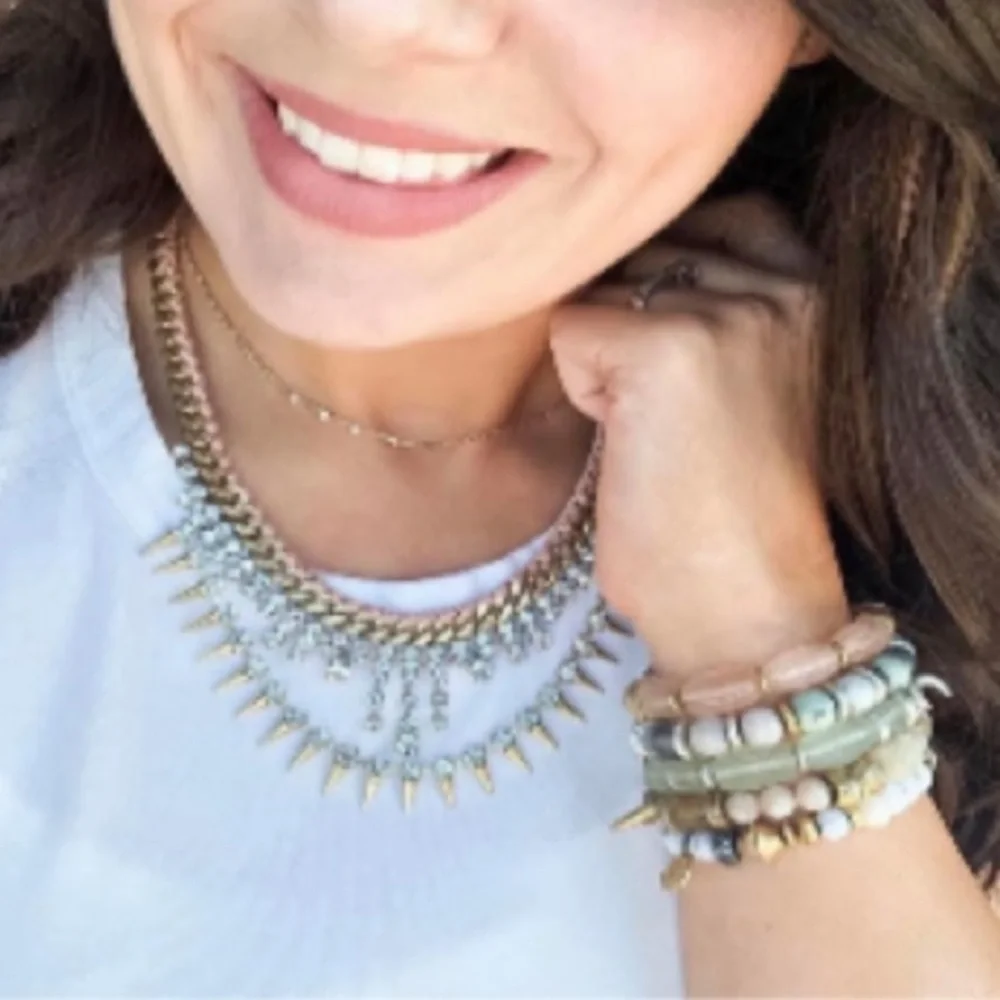 Stella & Dot | Vintage Gold Peach Rhinestone Spike Statement Necklace Re… - Picture 13 of 13